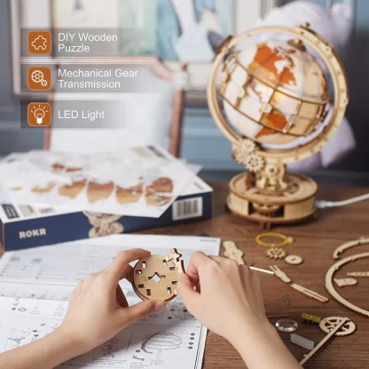 Robotime Globe Lumineux en Bois, Jeu de Puzzle 3D pour Noël, Cadeau pour Adultes, Décoration de Maison, Décoration de Bureau — image 4