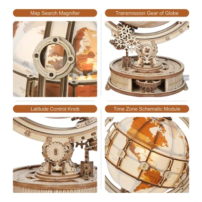 Robotime Globe Lumineux en Bois, Jeu de Puzzle 3D pour Noël, Cadeau pour Adultes, Décoration de Maison, Décoration de Bureau — image 5