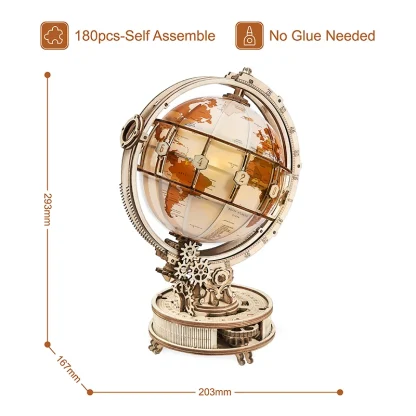 Robotime Globe Lumineux en Bois, Jeu de Puzzle 3D pour Noël, Cadeau pour Adultes, Décoration de Maison, Décoration de Bureau — image 6