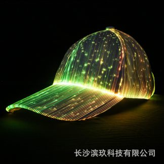 Handsome Black and White Luminous Fiber Optic Couple's Large Curved Peaked Cap Halloween Performance Street Dance Nightclub Led Light-Up Hat