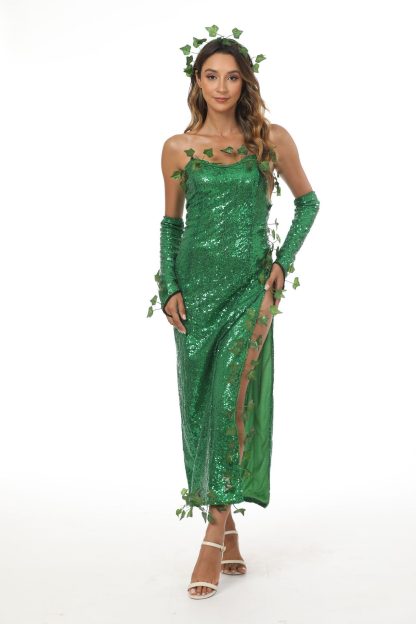 2023 European and American Costume Adult Leaf Sequins Halloween Playing Costume Sexy Dance Dress Costume dress — image 34
