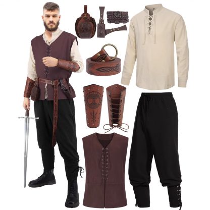 Costume de pirate Renaissance pour homme, 9 pièces