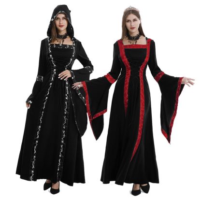 Robe médiévale à capuche et manches évasées — image 2