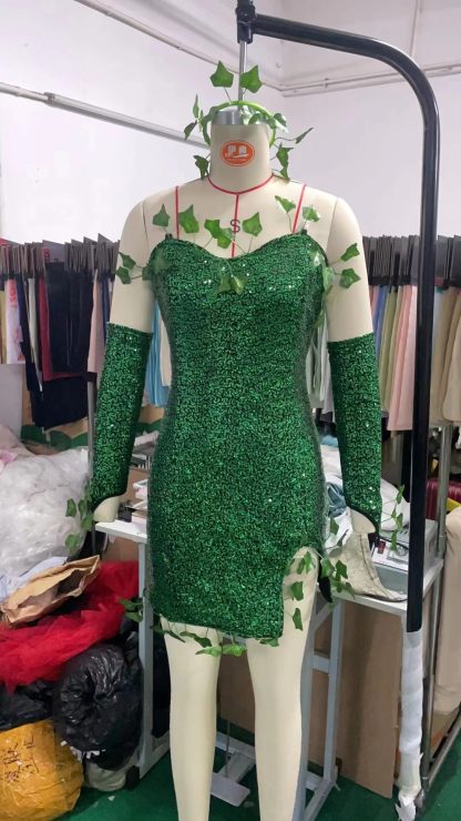 2023 European and American Costume Adult Leaf Sequins Halloween Playing Costume Sexy Dance Dress Costume dress — image 9