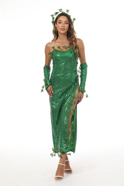2023 European and American Costume Adult Leaf Sequins Halloween Playing Costume Sexy Dance Dress Costume dress — image 33