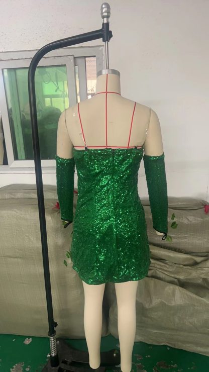 2023 European and American Costume Adult Leaf Sequins Halloween Playing Costume Sexy Dance Dress Costume dress — image 13