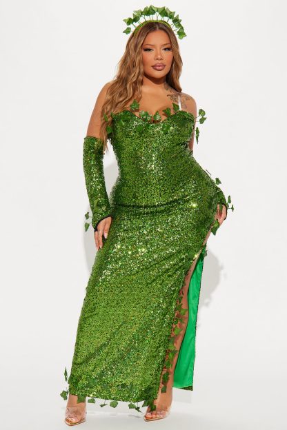 2023 European and American Costume Adult Leaf Sequins Halloween Playing Costume Sexy Dance Dress Costume dress — image 26