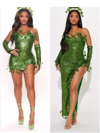 2023 European and American Costume Adult Leaf Sequins Halloween Playing Costume Sexy Dance Dress Costume dress