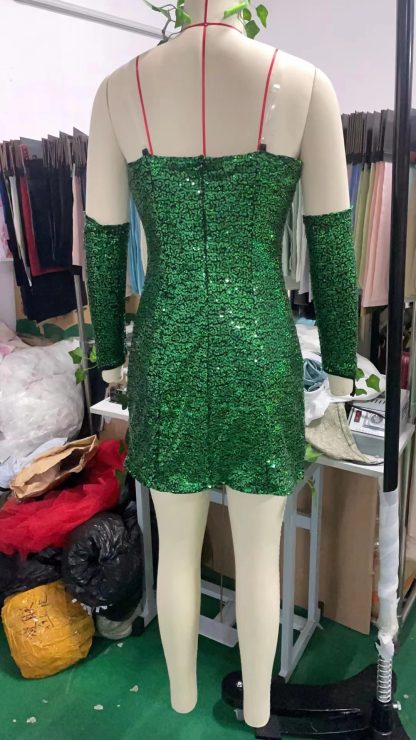 2023 European and American Costume Adult Leaf Sequins Halloween Playing Costume Sexy Dance Dress Costume dress — image 10