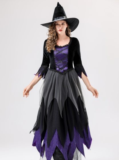 Robe de sorcière vampire noire et violette