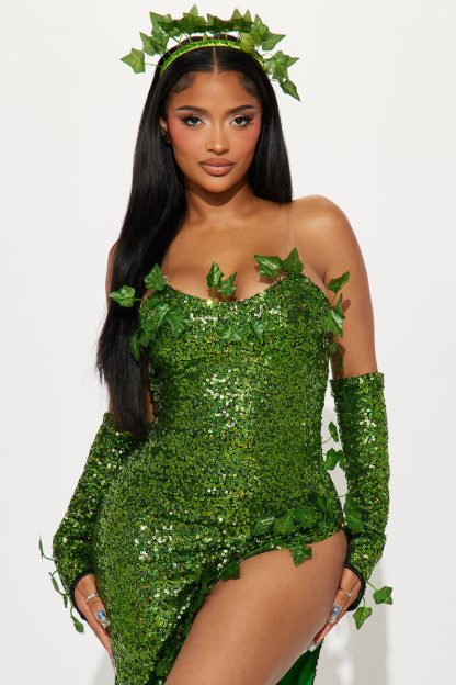 2023 European and American Costume Adult Leaf Sequins Halloween Playing Costume Sexy Dance Dress Costume dress — image 28