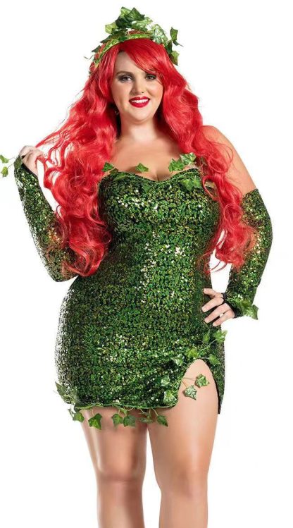 2023 European and American Costume Adult Leaf Sequins Halloween Playing Costume Sexy Dance Dress Costume dress — image 6