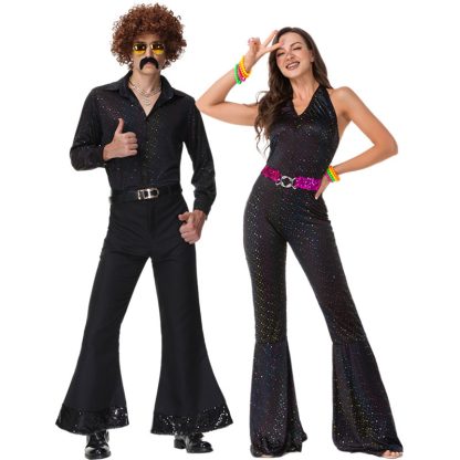 Costume disco années 70 à sequins pour couple