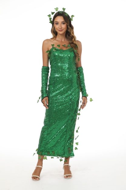 2023 European and American Costume Adult Leaf Sequins Halloween Playing Costume Sexy Dance Dress Costume dress — image 31