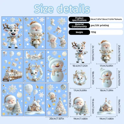 Autocollants en verre de Noël blancs, décoration murale, autocollants de fenêtre de Noël avec Père Noël de dessin animé, décoration de Noël, Joyeux Noël, Bonne année 2026 — image 3