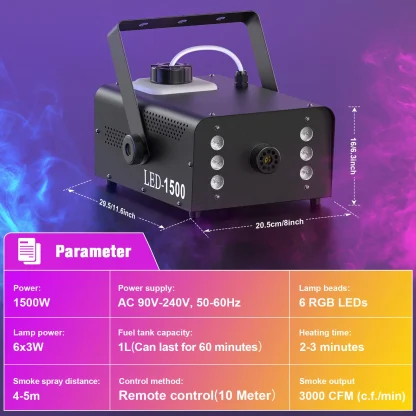 U'King 1500W Machine à fumée RGB 6 LED Machine à brouillard avec télécommande pour DJ Disco fête noël effet de scène brumisateur Machine — image 6