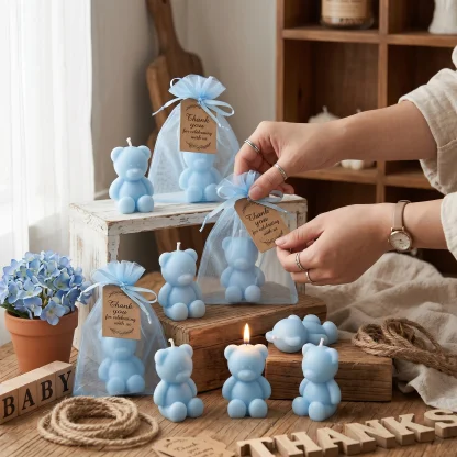 10 ensembles de bougies en forme d'ours bleu, style minimaliste mignon, idéal pour les jeunes familles urbaines, les organisateurs de fêtes, parfait pour les cadeaux de baby shower, les anniversaires, l'ambiance des soirées pyjama pour filles et la décoration de table de fête. — image 5