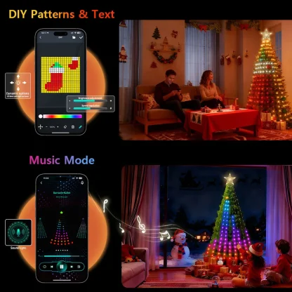 Guirlandes lumineuses de Noël, guirlandes lumineuses intelligentes RGBIC 400 LED avec décoration étoile supérieure, lumières de Noël adressables pour intérieur et extérieur — image 3