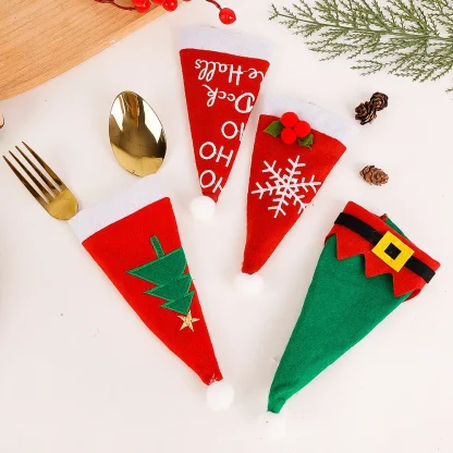 Ensemble de couverts de noël, couvercle de bouteille de vin, chapeau de père noël, fourchette, couteau, porte-vaisselle, sac, décorations de Table à dîner, 10/1 pièces — image 18