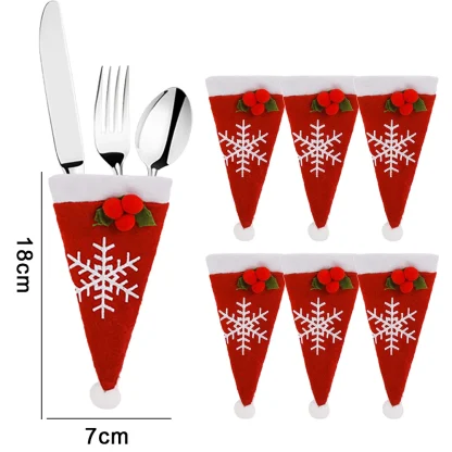 Ensemble de couverts de noël, couvercle de bouteille de vin, chapeau de père noël, fourchette, couteau, porte-vaisselle, sac, décorations de Table à dîner, 10/1 pièces — image 7