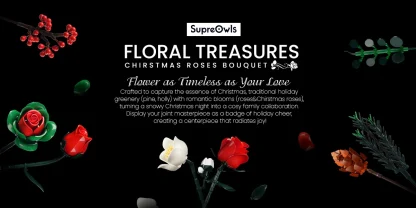 Ensemble de construction de Bouquet de Roses de noël, blocs de fleurs, décoration botanique artificielle pour la maison, cadeaux créatifs pour la saint-valentin pour adultes — image 8