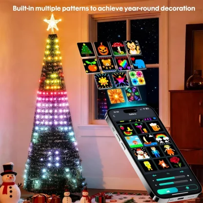 Guirlandes lumineuses de Noël, guirlandes lumineuses intelligentes RGBIC 400 LED avec décoration étoile supérieure, lumières de Noël adressables pour intérieur et extérieur — image 2