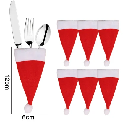 Ensemble de couverts de noël, couvercle de bouteille de vin, chapeau de père noël, fourchette, couteau, porte-vaisselle, sac, décorations de Table à dîner, 10/1 pièces — image 12