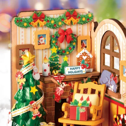Robotime Rolife maison Miniature cadeaux de noël décoration de cheminée pour la maison bibliothèque maison de poupée 3D bricolage modèle de Puzzle en bois — image 6
