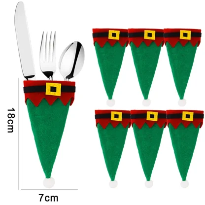 Ensemble de couverts de noël, couvercle de bouteille de vin, chapeau de père noël, fourchette, couteau, porte-vaisselle, sac, décorations de Table à dîner, 10/1 pièces — image 10