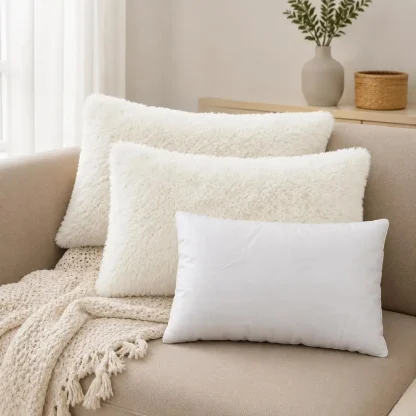 Lot de 2 housses de coussin en polaire avec garnissage, blanc — image 4
