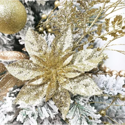 5/10 pièces de décorations dorées pour sapin de Noël, tiges de poinsettia scintillantes, branches de baies pour sapin de Noël, remplissage de vase, décoration de fête de mariage — image 17