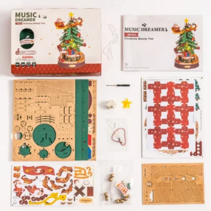 Robotime – Boîte à musique sapin de Noël, puzzle 3D en bois — image 6
