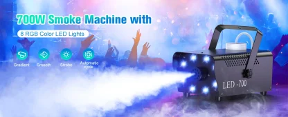 U'King 700W Machine à fumée RGB 3in1 8 LED scène coloré Spray Machine à brouillard lumière de scène Banquet de mariage Disco DJ spectacle de noël — image 7