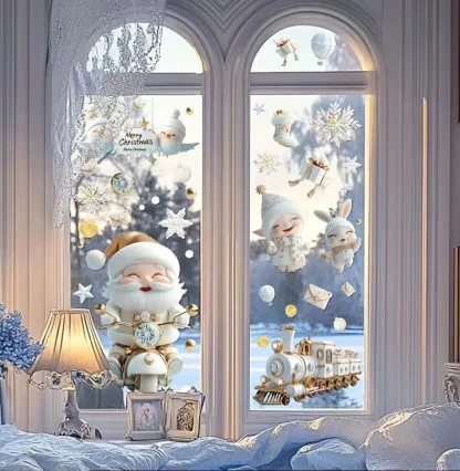 Autocollants en verre de Noël blancs, décoration murale, autocollants de fenêtre de Noël avec Père Noël de dessin animé, décoration de Noël, Joyeux Noël, Bonne année 2026 — image 10