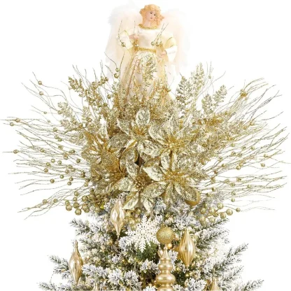5/10 pièces de décorations dorées pour sapin de Noël, tiges de poinsettia scintillantes, branches de baies pour sapin de Noël, remplissage de vase, décoration de fête de mariage — image 5