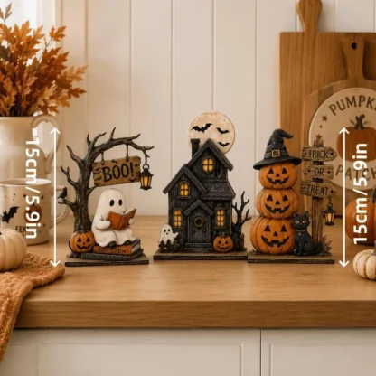 Décorations d'Halloween vintage en bois pour étagère — image 5