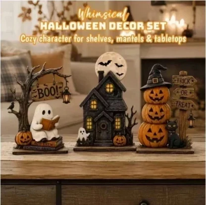 Décorations d'Halloween vintage en bois pour étagère — image 4