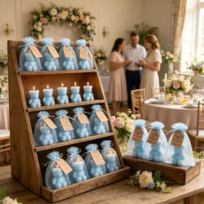10 ensembles de bougies en forme d'ours bleu, style minimaliste mignon, idéal pour les jeunes familles urbaines, les organisateurs de fêtes, parfait pour les cadeaux de baby shower, les anniversaires, l'ambiance des soirées pyjama pour filles et la décoration de table de fête.