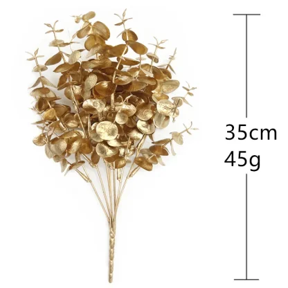 Fleur artificielle dorée et argentée, fausses feuilles de fleurs, plantes en plastique, Bouquet de mariage, décoration de Table pour la maison, accessoire Photo — image 4