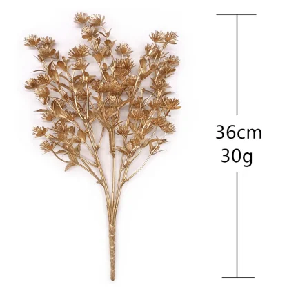 Fleur artificielle dorée et argentée, fausses feuilles de fleurs, plantes en plastique, Bouquet de mariage, décoration de Table pour la maison, accessoire Photo — image 17