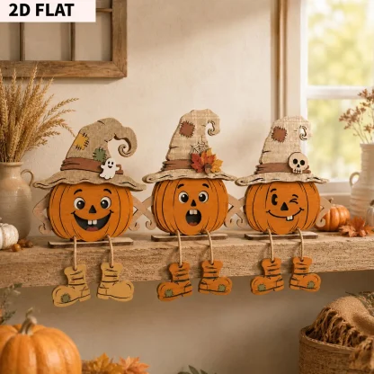 Trio de citrouilles en bois à poser