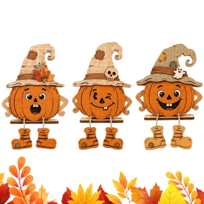 Trio de citrouilles en bois à poser — image 13