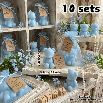 10 ensembles de bougies en forme d'ours bleu, style minimaliste mignon, idéal pour les jeunes familles urbaines, les organisateurs de fêtes, parfait pour les cadeaux de baby shower, les anniversaires, l'ambiance des soirées pyjama pour filles et la décoration de table de fête. — image 2