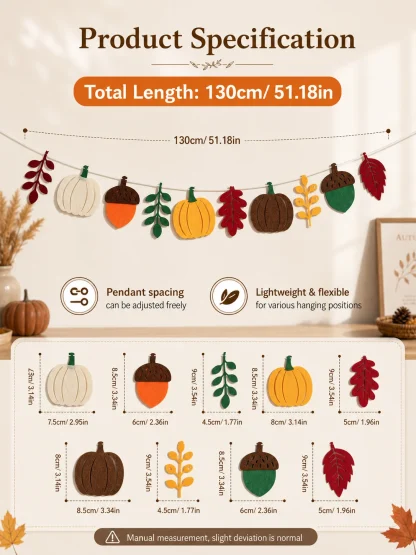 Guirlande en feutre citrouilles et feuilles d'automne — image 6