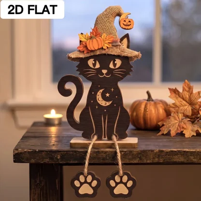 Lot de 3 chats noirs décoratifs en bois — image 5