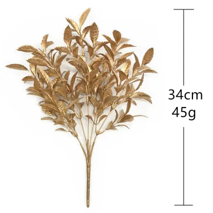 Fleur artificielle dorée et argentée, fausses feuilles de fleurs, plantes en plastique, Bouquet de mariage, décoration de Table pour la maison, accessoire Photo — image 19