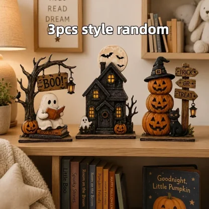 Décorations d'Halloween vintage en bois pour étagère — image 7