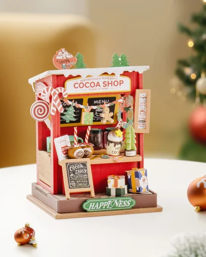 Robotime Rolife maison Miniature cadeaux de noël décoration de cheminée pour la maison bibliothèque maison de poupée 3D bricolage modèle de Puzzle en bois — image 27