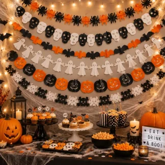 Guirlande fanions d'Halloween en papier, 3 m