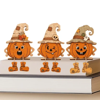 Trio de citrouilles en bois à poser — image 14